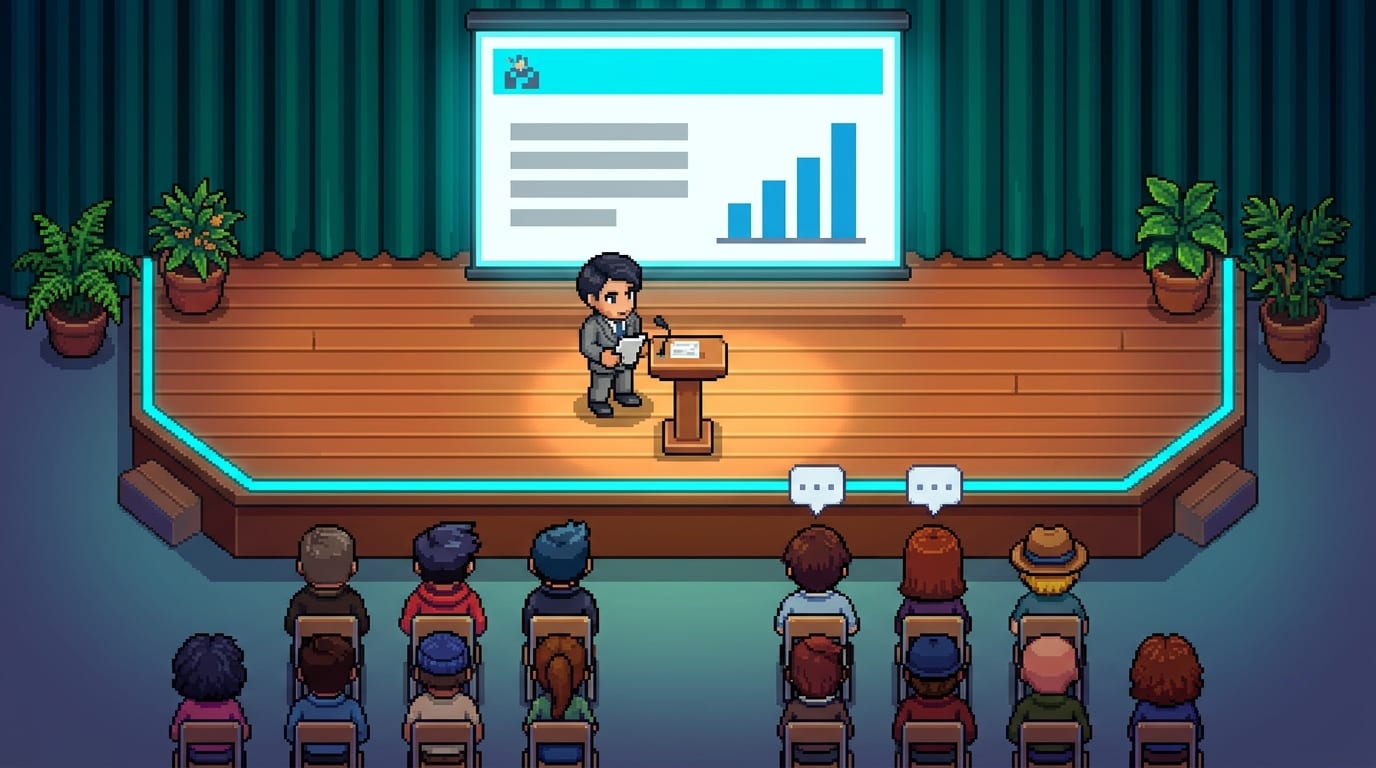 A teaching session in the Gather Town venue